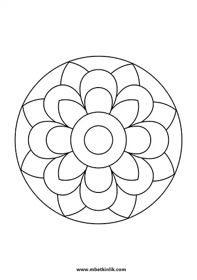 Kolay Mandala Boyama Sayfası – Katmanlı Damla ve Yaprak Desenli