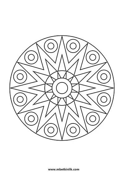Kolay Mandala Boyama Sayfası – Katmanlı Yıldız Çember Desenli