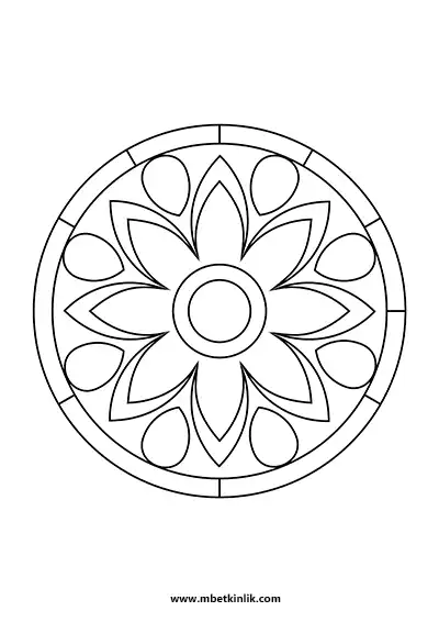 Kolay Mandala Boyama Sayfası – Sekiz Yaprak ve Damla Desenli