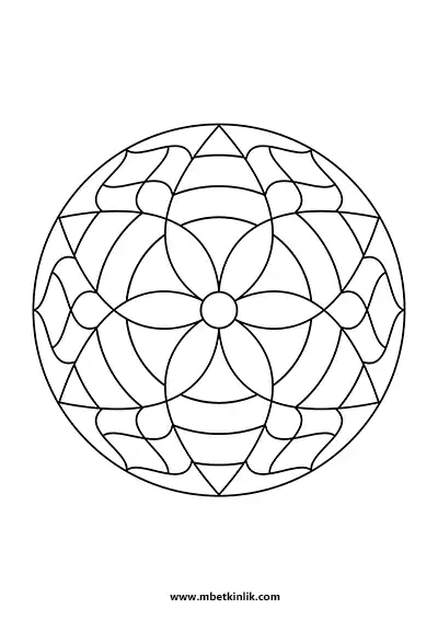 Kolay Mandala Boyama Sayfası – Altı Yapraklı Çember Desenli