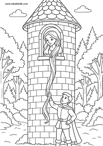 Rapunzel ve Cesur Prens Boyama Sayfası