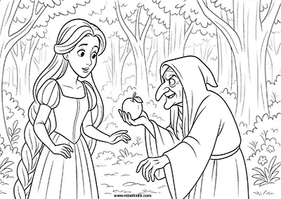Rapunzel ve Kurnaz Cadı Boyama Sayfası