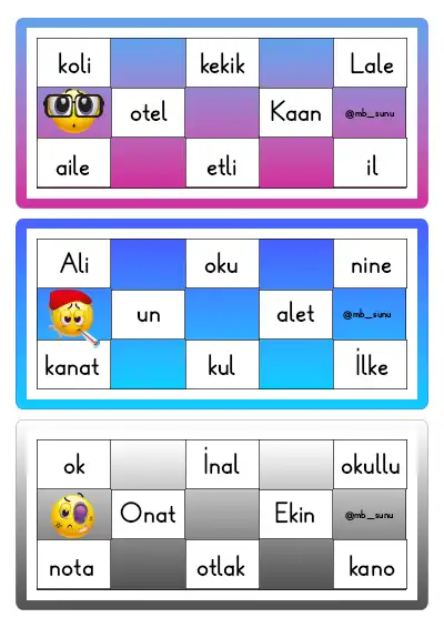 1. Sınıf "U" Sesine Kadar Sözcük Tombalası Oyunu - PDF