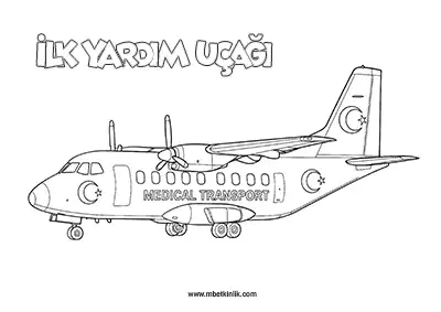 Hava Yolu Taşıtı: İlk Yardım Uçağı Boyama Sayfası