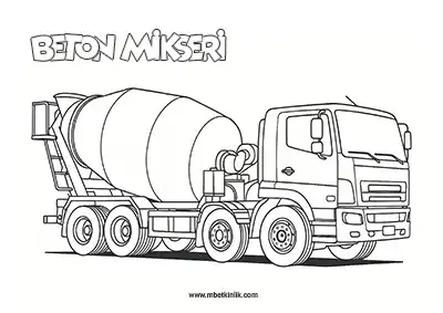 Kara Yolu Taşıtı: Beton Mikseri Boyama Sayfası