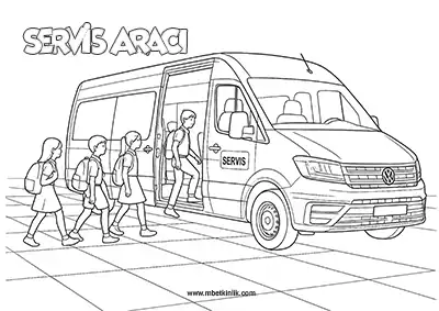 Kara Yolu Taşıtı: Servis Aracı Boyama Sayfası