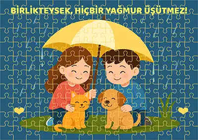Birlikteysek Yağmur Üşütmez – Hayvanları Koruma Günü Yapbozu (150 parçalı)