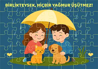 Birlikteysek Yağmur Üşütmez – Hayvanları Koruma Günü Yapbozu (48 parçalı)
