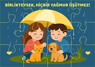 Birlikteysek Yağmur Üşütmez – Hayvanları Koruma Günü Yapbozu (12 parçalı)