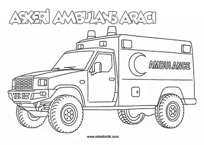 Kara Yolu Taşıtı: Askeri Ambulans Aracı Boyama Sayfası