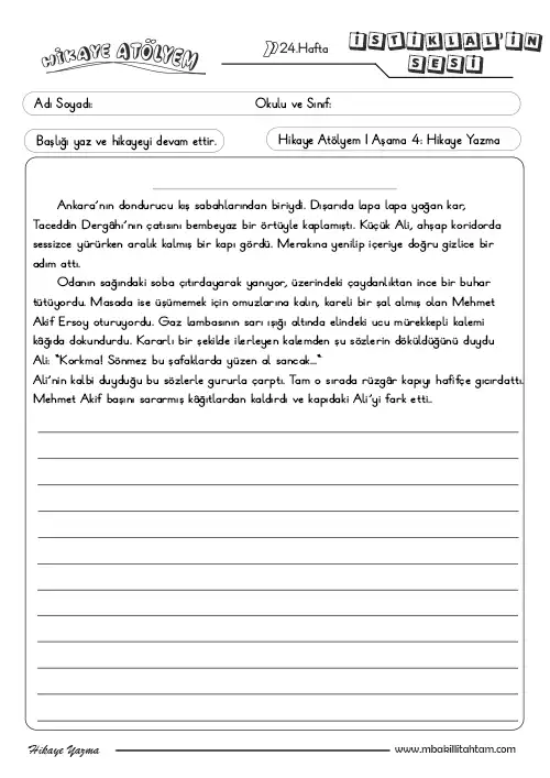 Hikaye Atölyem - 24.Hafta (İstiklal'in Sesi) Şablonları