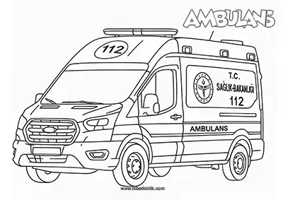 Kara Yolu Taşıtı: Ambulans Aracı Boyama Sayfası