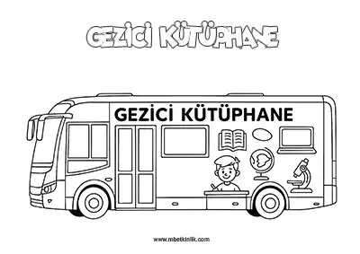 Kara Yolu Taşıtı: Gezici Kütüphane Aracı Boyama Sayfası