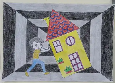 Sıradışı ve Yaratıcı Bina Boyama – Eğik Evi Tutan Çocuk