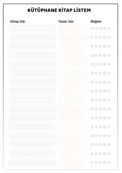 Kütüphane Kitap Listem – Beğeni Dereceli Form