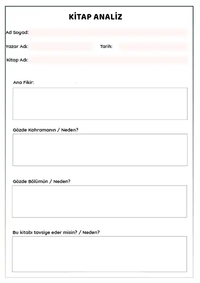 Kitap Analiz Formu – Ana Fikir ve Kahraman İncelemesi