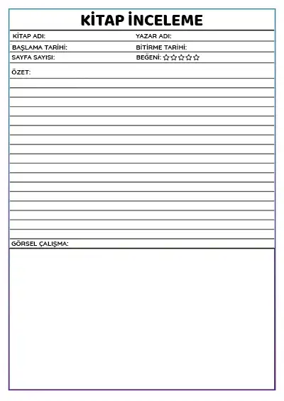 Kitap İnceleme Formu – Özet ve Görsel Çalışma