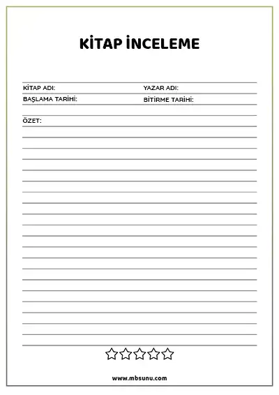 Kitap İnceleme Formu – Özet ve Yıldızlı Beğeni