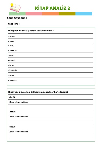 Kitap Analiz Formu 2 – Soru Cevap ve Sözcük Çalışması