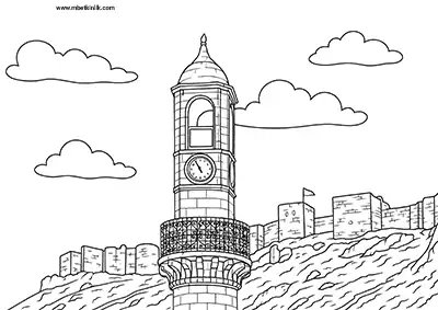 Bayburt Saat Kulesi Boyama Sayfası