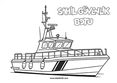 Deniz Yolu Taşıtı: Sahil Güvenlik Botu Boyama Sayfası