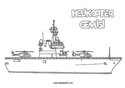 Deniz Yolu Taşıtı: Helikopter Gemisi Boyama Sayfası