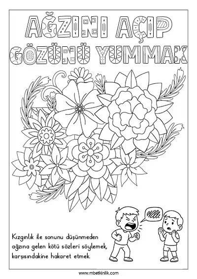 Resimli Deyim Boyama Sayfası: Ağzını Açıp Gözünü Yummak