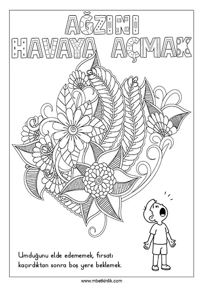 Resimli Deyim Boyama Sayfası: Ağzını Havaya Açmak