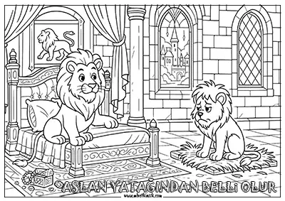 Aslan yatağından belli olur - Atasözü Boyama Sayfası