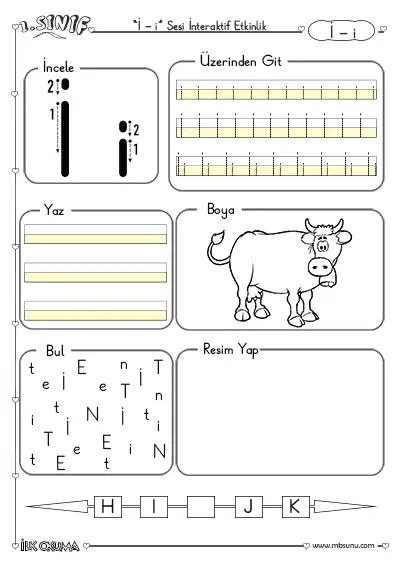 1. Sınıf İlk Okuma İ Sesi İnteraktif Etkinlik – 2 Sayfa