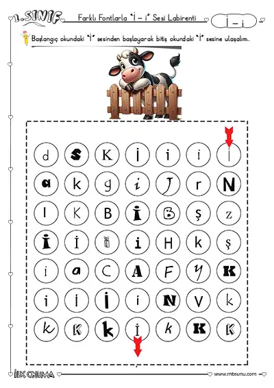 1. Sınıf İlk Okuma İ Sesi Labirent Etkinliği – Farklı Fontlarla