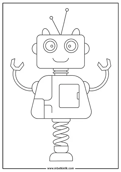 Zıplayan Antenli Sevimli Robot Boyama Sayfası