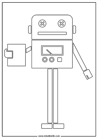 Uzun Bacaklı Kupalı Robot Boyama Sayfası