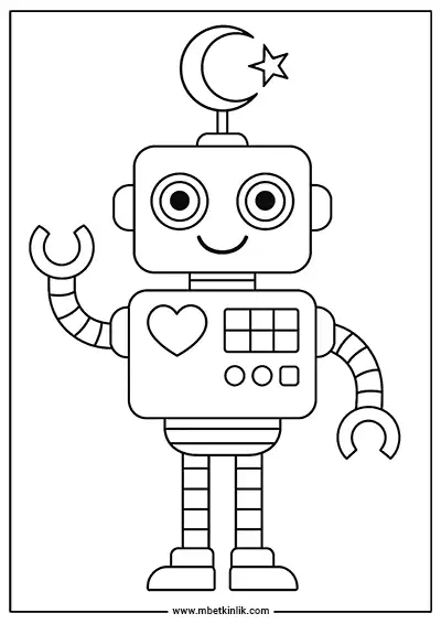 Ay Yıldızlı Sevimli Robot Boyama Sayfası