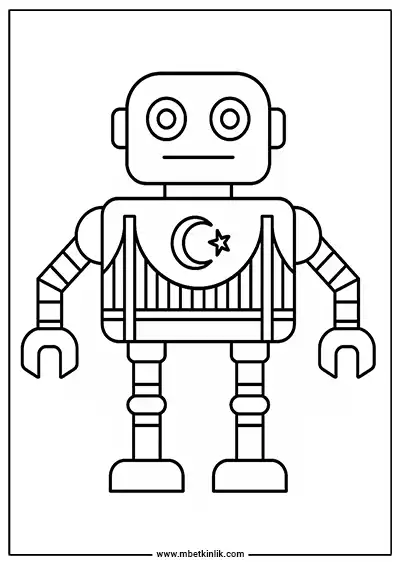 Boğaz Köprülü Ay Yıldızlı Robot Boyama Sayfası