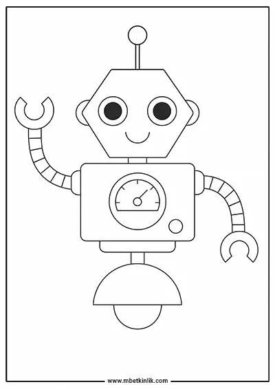 Altıgen Kafalı Sevimli Robot Boyama Sayfası