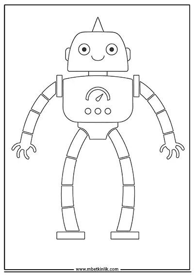 Uzun Bacaklı Sevimli Robot Boyama Sayfası