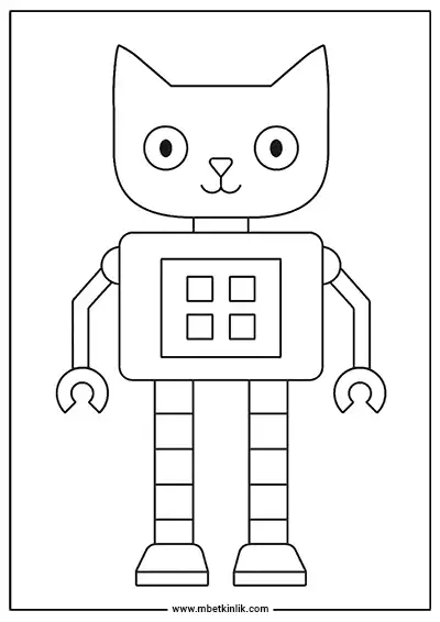 Kedi Kafalı Kare Gövdeli Robot Boyama Sayfası