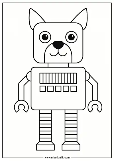 Köpek Kafalı Kare Gövdeli Robot Boyama Sayfası