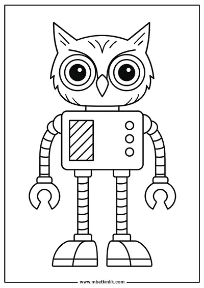 Baykuş Kafalı Robot Boyama Sayfası
