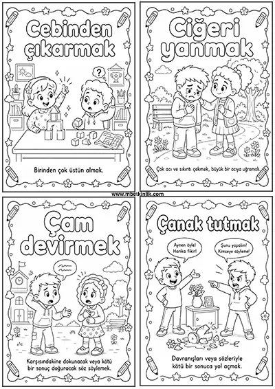 100 Adet Boyamalı Deyim Kartları