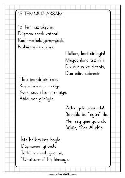 15 Temmuz, Demokrasi ve Milli Birlik Günü Şiirleri - Süslemeye Uygun