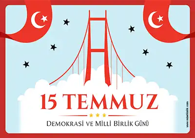 15 Temmuz Demokrasi ve Milli Birlik Günü Panosu için Köprü ve Bayraklı Kapak