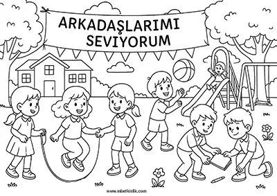 3. Sınıf Hayat Bilgisi Arkadaşlarımı Seviyorum Boyama Sayfası