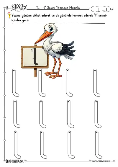 1. Sınıf İlk Okuma L Sesi Yazmaya Hazırlık Etkinliği – Büyük ve Küçük Harfler