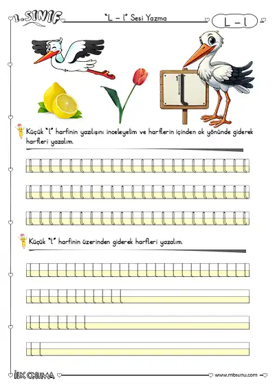 1. Sınıf İlk Okuma L Sesi Yazma Etkinliği – Büyük ve Küçük Harfler