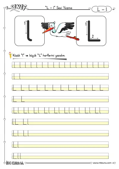 1. Sınıf İlk Okuma L Sesi Yazma Etkinliği – Büyük ve Küçük Harf Karma