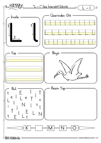 1. Sınıf İlk Okuma L Sesi İnteraktif Etkinlik – 2 Sayfa
