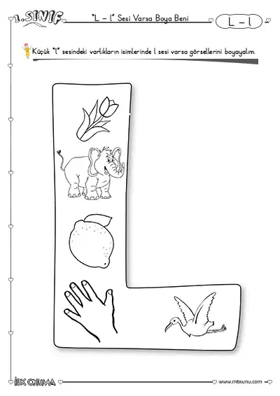 1. Sınıf İlk Okuma L Sesi Etkinliği – Boya Beni Çalışması