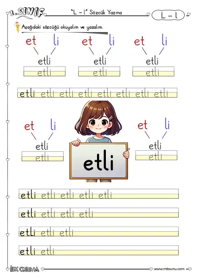 1. Sınıf İlk Okuma L Sesi Sözcük Yazma Etkinlikleri – 6 Sayfa